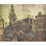 George Hann (1900-1979) Cityscape with Tower, possibly St Martin in the Fields Oil on board Signed