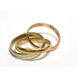 A 9CT THREE COLOUR GOLD RUSSIAN WEDDING RING ring size K-L, weight 4.8grams, hallmarked London 1974
