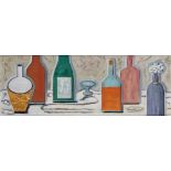 GRETA CONSTANCE DELF LINES (1917-2008) 'A Tune of Bottles' Oil on canvas and mixed media Signed