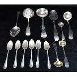 A COLLECTION OF SILVER with date ranges 1772-1931 comprising ladles and spoons with numbered list,