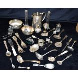 A MISCELLANEOUS COLLECTION OF ITEMS Comprising silver, silver plate, metal and glass, Silver