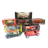 EIGHT 1/18 & 1/24 SCALE BBURAGO DIECAST MODEL CARS six of them boxed (some boxes worn); together