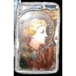 A STAINED GLASS FRAGMENT probably Victorian, depicting an angel in profile, 12cm x 7.5cm overall