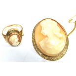 A 9CT GOLD CAMEO BROOCH With a 9ct gold cameo ring, the cameo shell brooch measuring 4.2cm x 3.