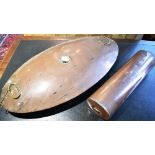 A VICTORIAN OVAL COPPER FOOTWARMER 64cm wide, together with another copper canister