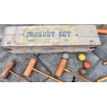 JAQUES CROQUET SET boxed, containing mallets and balls,