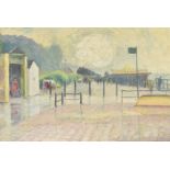 E M ROBERTS (20TH CENTURY) 'Misty Morning - Chalkwell Park' Oil on board Signed lower right labelled