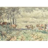 ARTHUR HENRY KNIGHTON-HAMMOND, RI, ROI, RSW (1875-1970) Cattle Grazing beneath Stormy Skies