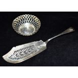 A WILLIAM IV SILVER FISH KNIFE and a silver bon bon dish, the fish knife hallmarked for London 1841,