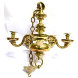 A GOOD QUALITY DUTCH STYLE FIVE LIGHT BRASS CEILING LIGHT FITTING 54cm high (excluding chain)
