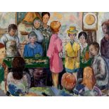 GRETA CONSTANCE DELF LINES (1917-2008) 'The Auction Saleroom' Oil on canvas Signed lower right,