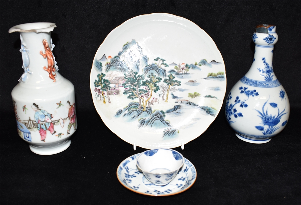 A COLLECTION OF CHINESE PORCELAIN comprising a plate polychrome enamelled with a mountainous