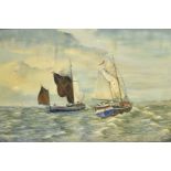JAMES DRAKE (20TH CENTURY) Shipping in Choppy Waters Oil on board Signed and dates '73 lower right