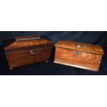A ROSEWOOD TEA CADDY together with a small elm box of rectangular form