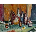 GRETA CONSTANCE DELF LINES (1917-2008) Still Life with Bottles Oil on canvas Signed lower right 70cm