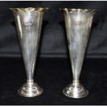 A PAIR OF VICTORIAN SILVER WEIGHTED TRUMPET VASES Hallmarked for London 1900, height 19cm