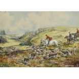 FRANCES FRY (20TH CENTURY) Hunting Scene Watercolour Signed lower right 26cm x 36cm