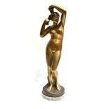 A LARGE BRONZE SCULPTURE OF A STANDING NUDE FEMALE signed 'Morean', on marble base, 64cm high