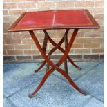 MAHOGANY COACHING TABLE the top with red leather insert, H 72cm x W 72cm x D 62cm