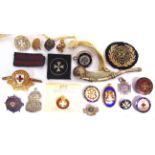 MILITARIA - ASSORTED comprising a silver A.R.P. pin badge; a bosun's whistle; a T.A. lapel badge;