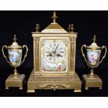A 19TH CENTURY FRENCH CLOCK THREE PIECE CLOCK GARNITURE the eight day Japy Freres movement