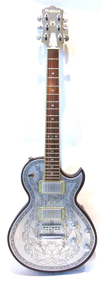 A HUTCHINS RIGHT-HAND ELECTRIC GUITAR, IN THE STYLE OF ZEMAITIS the solid body with an engraved