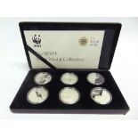 A ROYAL MINT W.W.F. SILVER MEDAL COLLECTION comprising six medals (each 0.925 Ag, 28.28g), in