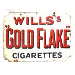 A WILLS'S GOLD FLAKE CIGARETTES DOUBLE-SIDED ENAMEL SIGN with shaded red and plain black lettering