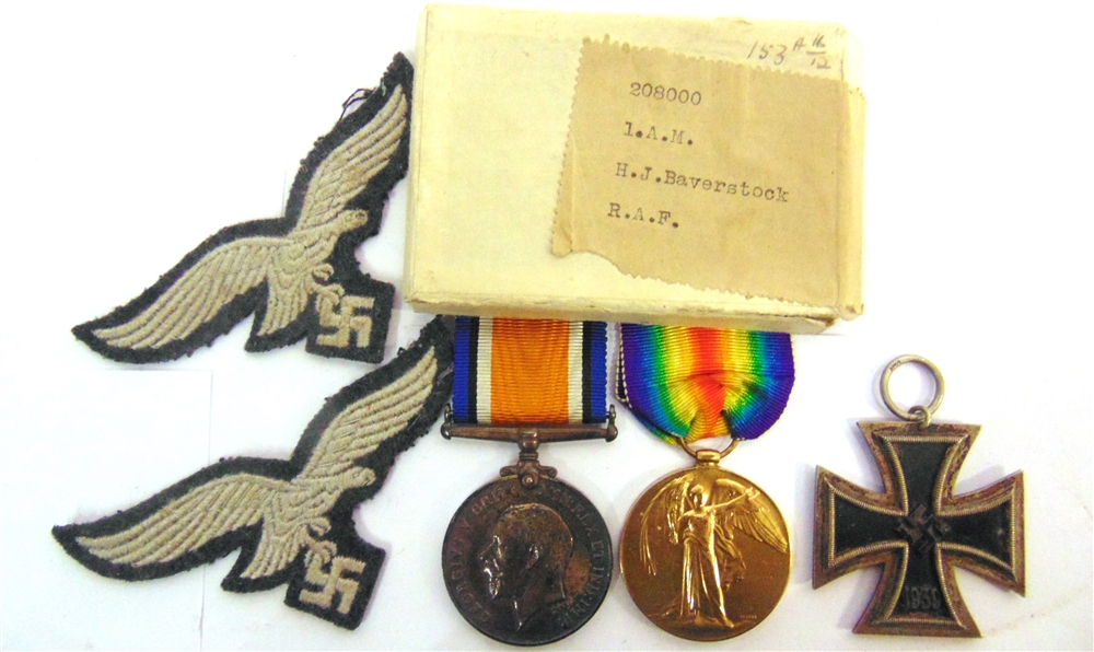 A GREAT WAR PAIR OF MEDALS TO AIR MECHANIC, 1ST CLASS H.J. BAVERSTOCK, ROYAL AIR FORCE comprising