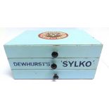A DEWHURST'S 'SYLKO' THREE-DRAWER CHEST pale blue with a transfer-printed logo to the top, of
