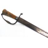 A HUNTING HANGER probably early 18th century, the 46.5cm slightly curved steel blade with a flat