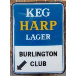 A HARP LAGER WALL-MOUNTED LIGHT BOX SIGN 'KEG / HARP / LAGER / BURLINGTON / CLUB', with downward
