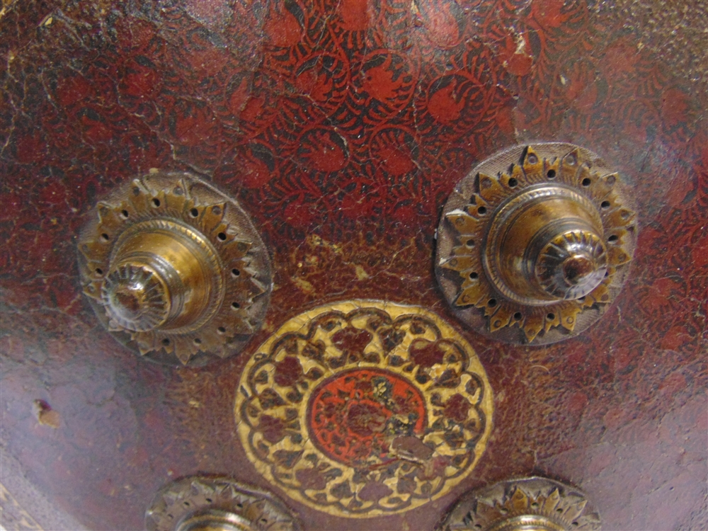 AN INDO-PERSIAN DHAL SHIELD 19th century, set with four brass studs and with elaborate painted - Image 2 of 3