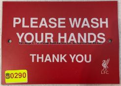 PLEASE WASH YOUR HANDS wall signage from Men's Toilets at Liverpool Football Club's Melwood Training