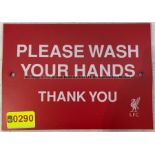 PLEASE WASH YOUR HANDS wall signage from Men's Toilets at Liverpool Football Club's Melwood Training