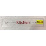 Clear acrylic KITCHEN door sign from Liverpool Football Club's Melwood Training Ground, rectangular,