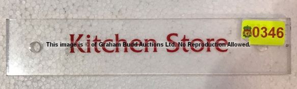 Clear acrylic KITCHEN STORE door sign from Liverpool Football Club's Melwood Training Ground,