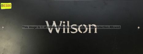 Harry Wilson's black painted aluminium locker door name plate from Liverpool Football Club's Melwood