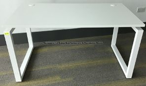 White wooden-topped desk from Coaching Team's Office at Liverpool Football Club's Melwood Training