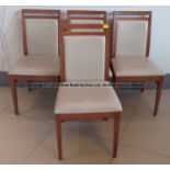 Four matching wooden dining chairs from the Players' and Staff Canteen at Liverpool Football Club'