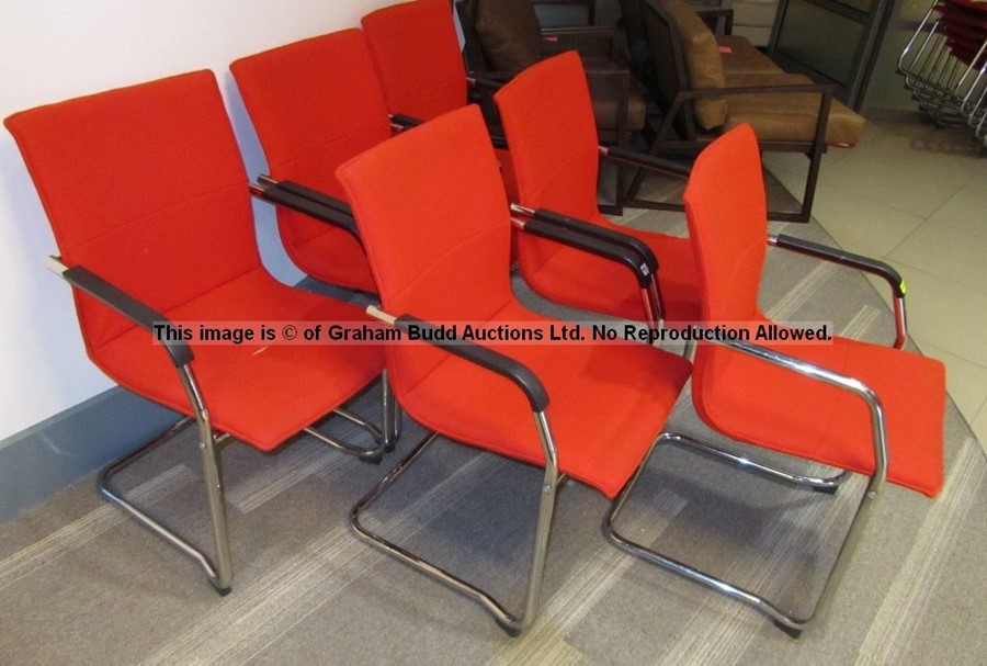 Six matching red upholstered audience chairs from the Press Conference Room at Liverpool Football - Image 4 of 7