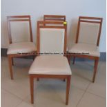 Four matching wooden dining chairs from the Players' and Staff Canteen at Liverpool Football Club'