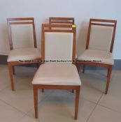 Four matching wooden dining chairs from the Players' and Staff Canteen at Liverpool Football Club'