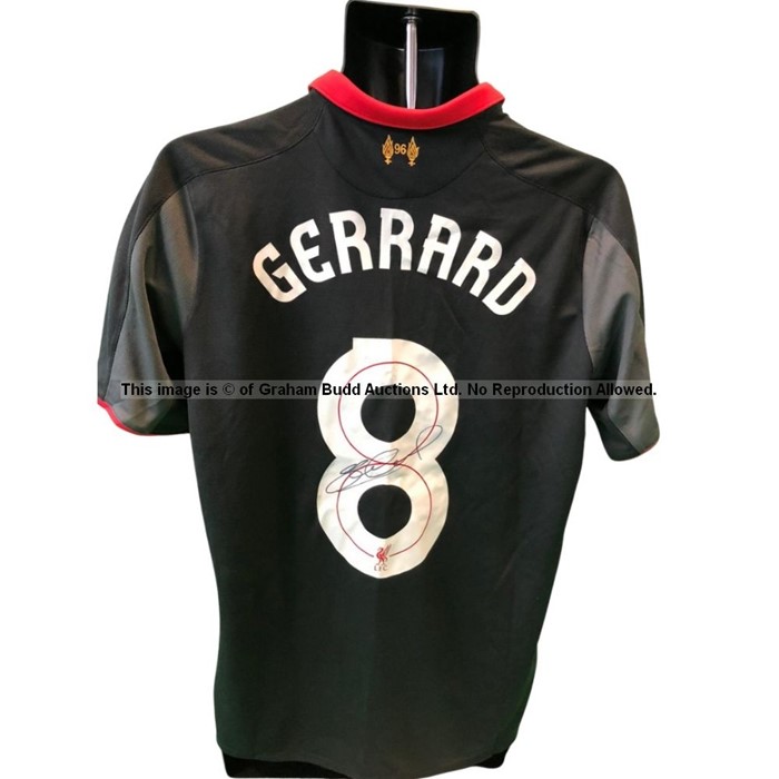 Steven Gerrard signed black & red No.8 Liverpool FC 3rd choice replica jersey season 2014-15,