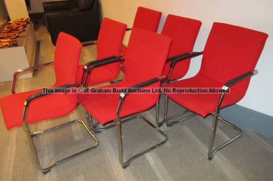 Six matching red upholstered audience chairs from the Press Conference Room at Liverpool Football - Image 7 of 7
