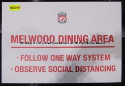 MELWOOD DINING AREA acrylic signage from the Players and Staff Canteen at Liverpool Football Club'