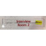 Clear acrylic INTERVIEW ROOM 2 door sign from Liverpool Football Club's Melwood Training Ground,