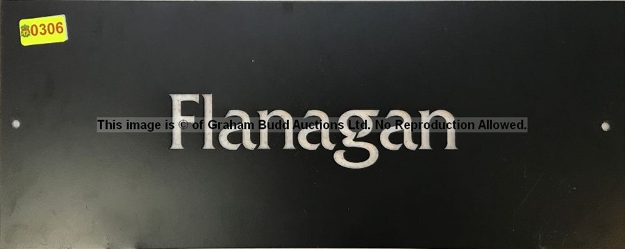 Jon Flanagan's black painted aluminium locker door name plate from Liverpool Football Club's Melwood