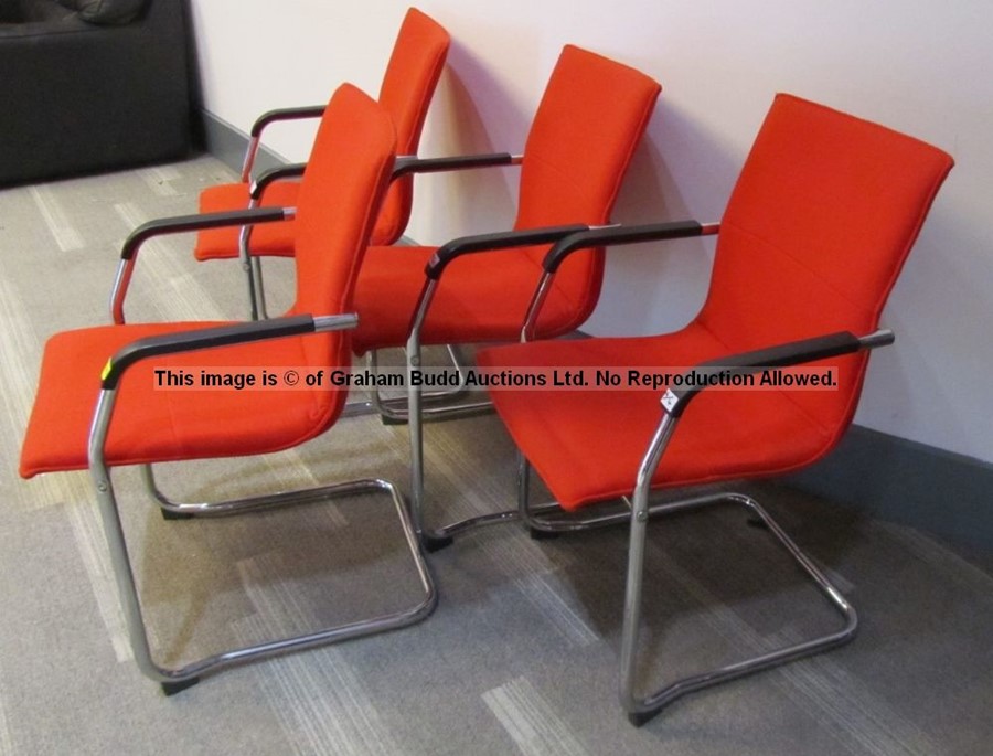 Four red upholstered audience chairs from the Press Conference Room at Liverpool Football Club's - Image 2 of 3