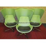 Four matching pea-green leather swivel-base armchairs from the Players' and Staff Canteen at